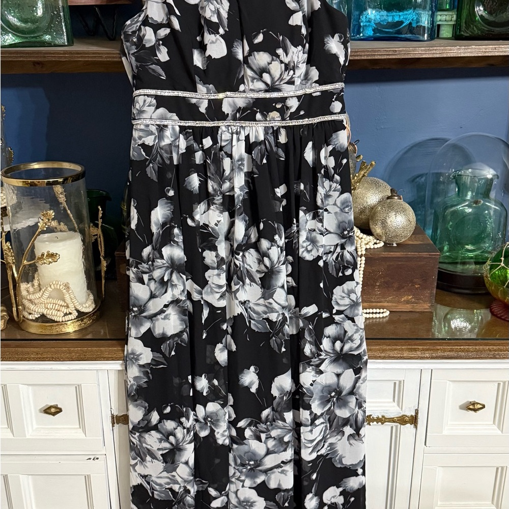 R&M Richards Black and White Floral Maxi Dress